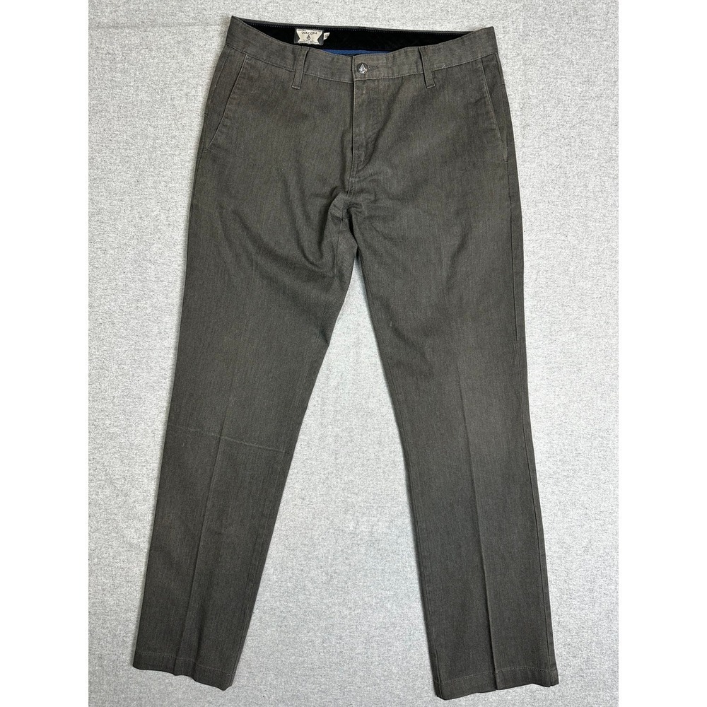 VOLCOM VMonty Chino Pant Mens 34x30 Gray Straight Leg Skater Stretch #A11313S